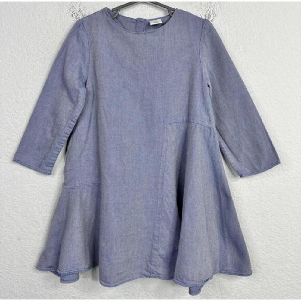 COS‎ Dress Girls Size 4/6 Blue Chambray Long Sleeve Ruffle Flare Boho Preppy